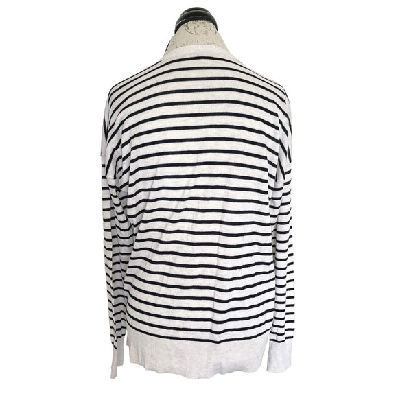 Loft Womens Sweater Medium Cardigan Button Down Striped Beige Wool Blend Ribbed - Picture 3 of 12